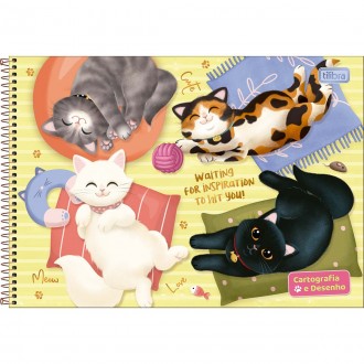 Caderno de Cartografia e Desenho Espiral Capa Dura Purrfect Cats 80 Folhas - Sortido 1