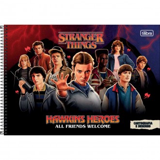 Caderno de Cartografia e Desenho Espiral Capa Dura Stranger Things 80 Folhas - Sortido 1