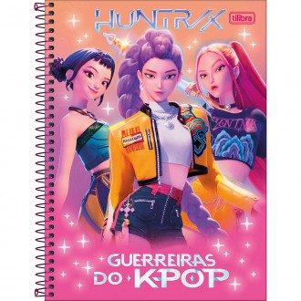 Caderno Espiral Capa Dura Universitário 1 Matéria Guerreiras do K-Pop 80 Folhas - Capa Laranja E Rosa 3 Meninas - Sortido 1