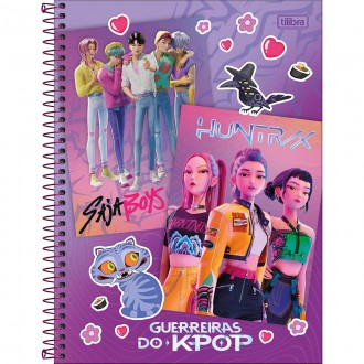 Caderno Espiral Capa Dura Universitário 1 Matéria Guerreiras do K-Pop 80 Folhas - Capa Roxa Saja Boys + Huntrix - Sortido 1