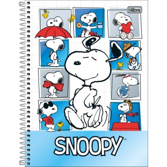 Caderno Espiral Capa Dura Universitário 10 Matérias Snoopy 160 Folhas - 9 Quadrados Com Vários Snoopys - Sortido 1