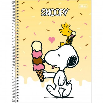 Caderno Espiral Capa Dura Universitário 10 Matérias Snoopy Fit 160 Folhas - Capa Amarela Snoopy Sorvete - Sortido 1