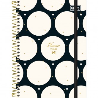 Planner Espiral 12,9 x 18,7 cm West Village 2026 - Fundo Preto e Bolas Brancas - Sortido 1