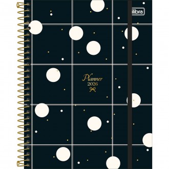 Planner Espiral 17,7 x 24 cm West Village 2026 - Fundo Preto Quadriculado 1
