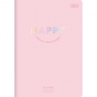 Planner Grampeado 17,8 x 25,4 cm Happy 90 G 2026 - Rosa 1