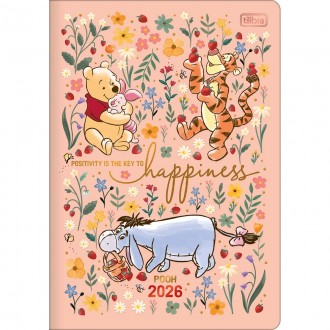 Planner Grampeado 17,8 x 25,4 cm Pooh 90 G 2026 - Fundo Rosé - Happiness 1