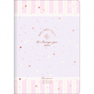 Planner Grampeado 17,8 x 25,4 cm Soho 90 G 2026 - Fundo Lilás com Listras Rosa - Sortido 1