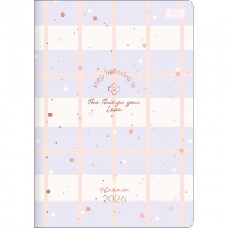 Planner Grampeado 17,8 x 25,4 cm Soho 90 G 2026 - Fundo Quadriculado Lilás - Sortido 1