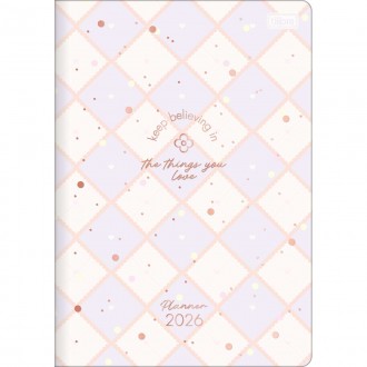 Planner Grampeado 17,8 x 25,4 cm Soho 90 G 2026 - Fundo Xadrez Lilás - Sortido 1
