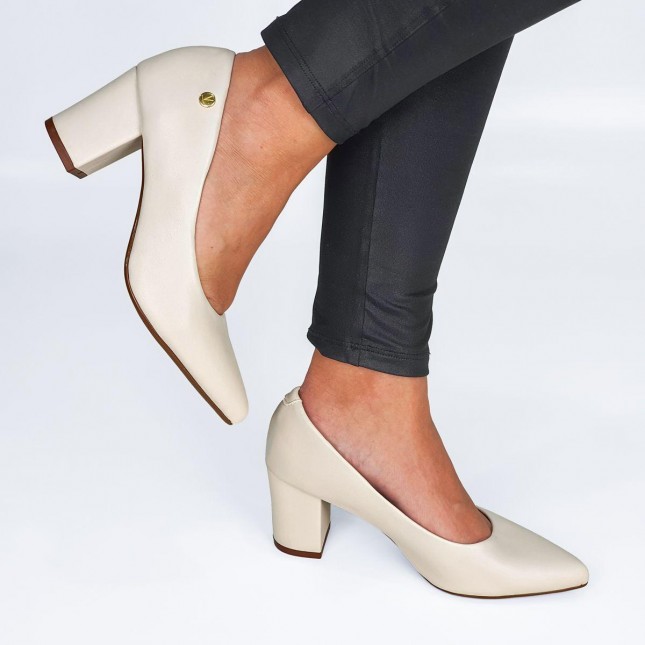 Sapato Vizzano Scarpin Branco Salto Grosso Scarpin Vizzano Bico