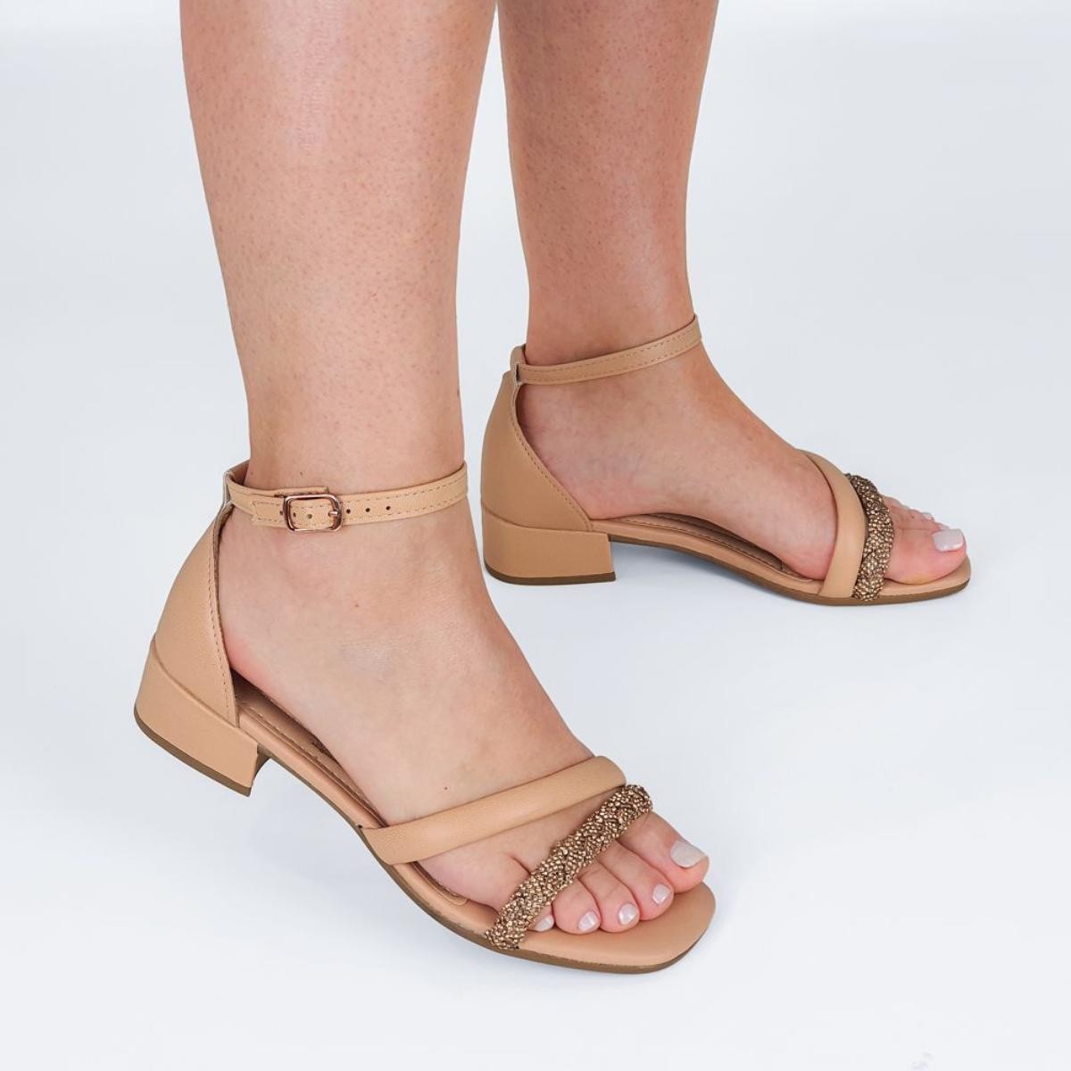 Sandália Mississipi Feminina Salto Baixo com Strass Q7353 | Margil Calçados