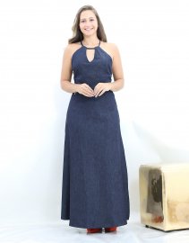 vestido jeans com fenda