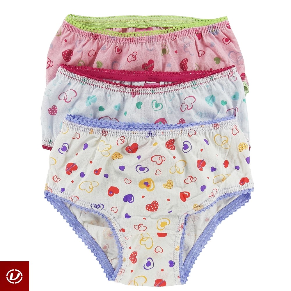 Calcinha Infantil Algodao Estampa Coracao Kit Com 3 Vene