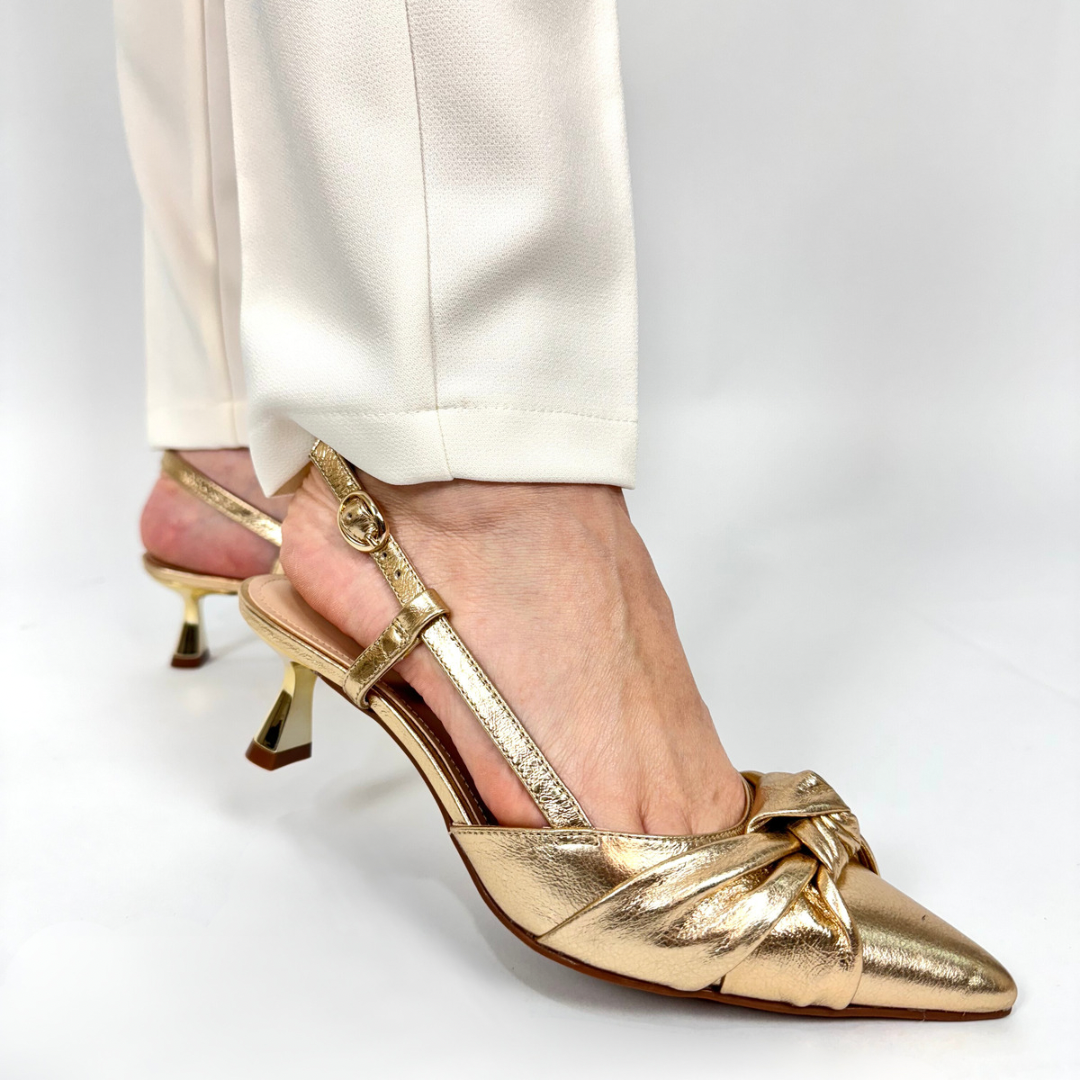 Slingback Modatto Salto Baixo Dourado