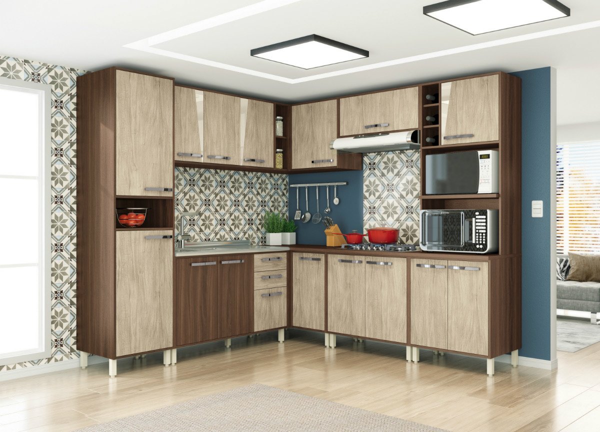 Cozinha Completa Modulada Móveis Sul Pandora Pérola e Palermo