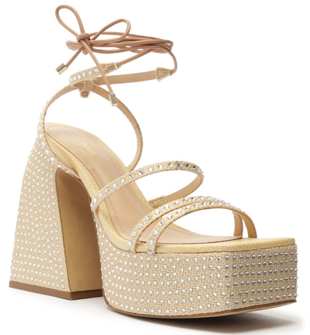 Sandalia Arezzo Meia Pata Salto Flare Tiras Strass Megan A124500005 ...