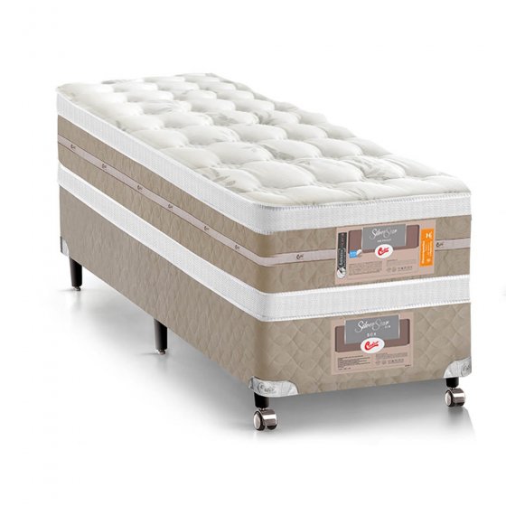 Cama Box + Colchão Solteiro Castor Mola Pocket® Silver Star AIR com Box SI Double Face 100x200x74cm