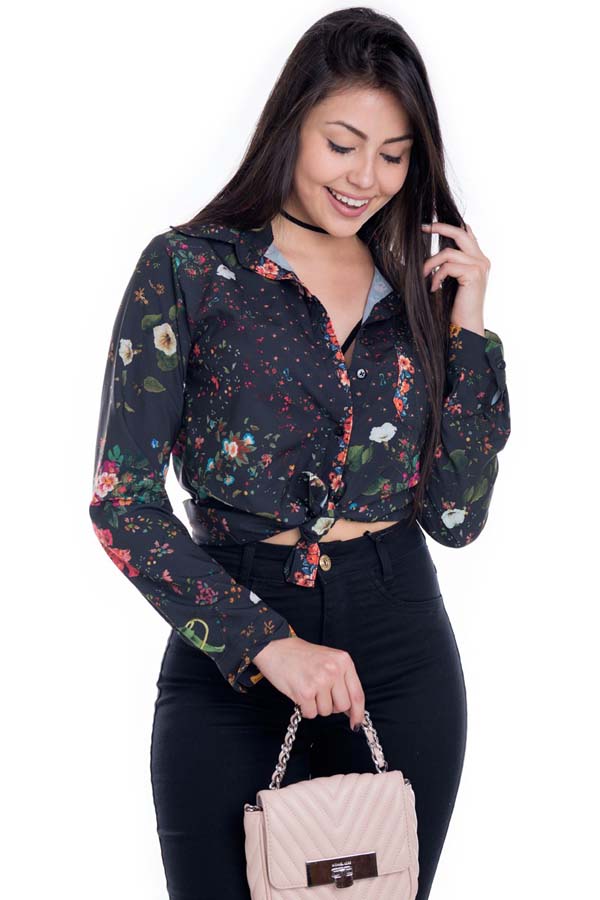 camisa estampa floral feminina