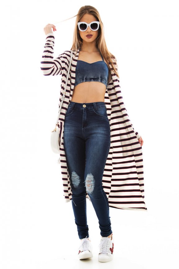 kimono listrado feminino