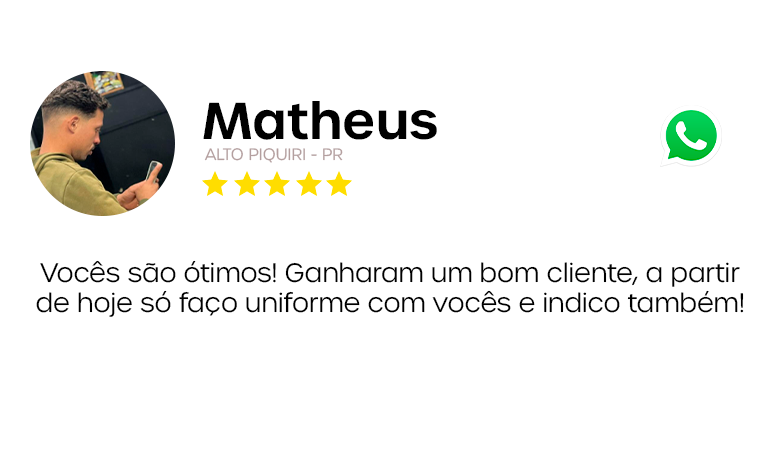 Avaliação de cliente sobre uniformes personalizados