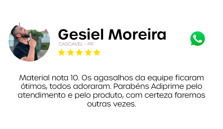 Avaliação de cliente sobre uniformes personalizados