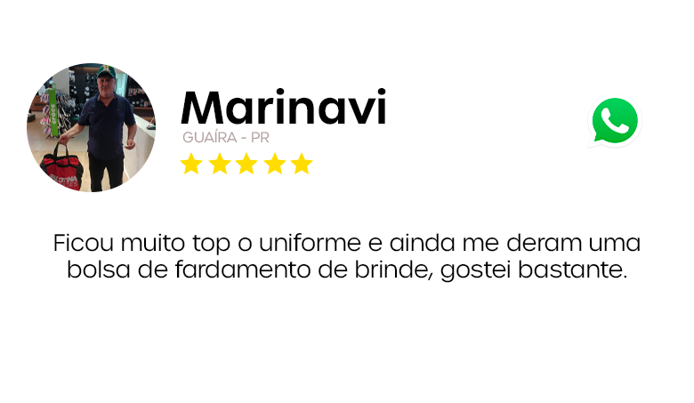 Avaliação de cliente sobre uniformes personalizados