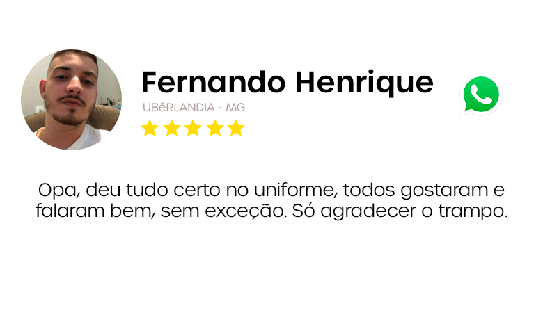 Avaliação de cliente sobre uniformes personalizados