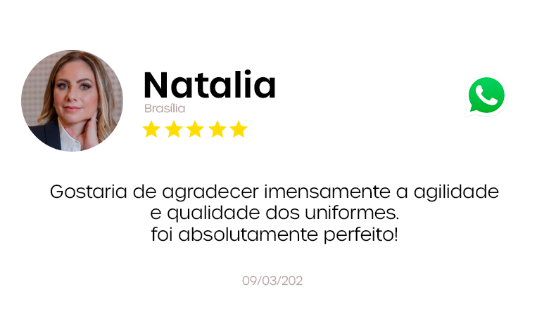 Avaliação de cliente sobre uniformes personalizados