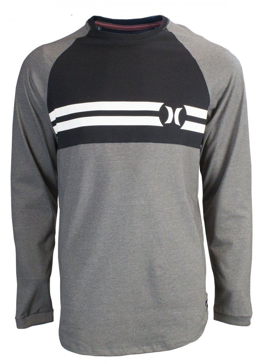 Camiseta De Manga Larga Para Chicos Hurley - Estampado De Rayas, Color Carbon/Blanco, Talla 7 - Tejido Suave De Polialgodón