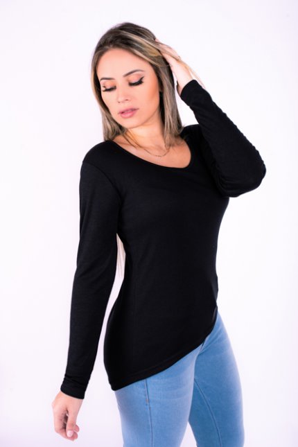 blusa manga longa preta feminina