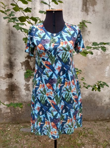 VESTIDO MANGA CURTA PASSAROS