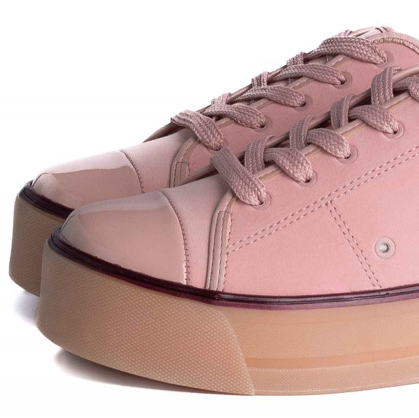 tênis feminino moleca flatform em suede caramelo