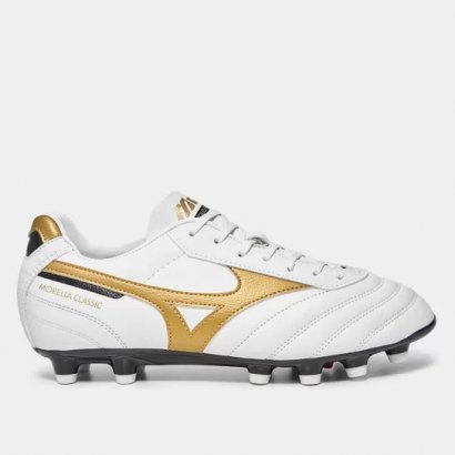 Chuteira Mizuno Morelia Classic Md 107677677 - Branco/Dourado