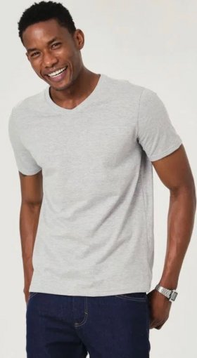 camiseta gola v cinza mescla