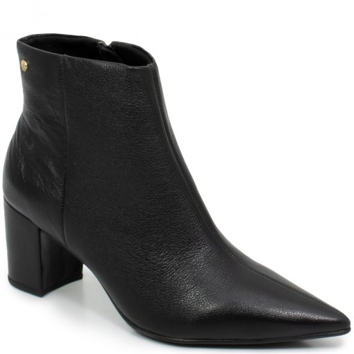 Bota Bico Fino Salto Bloco Em Couro Solis Preto