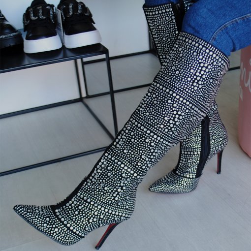 Bota Cano Longo Salto Fino Brilho Sapato Show 1601834