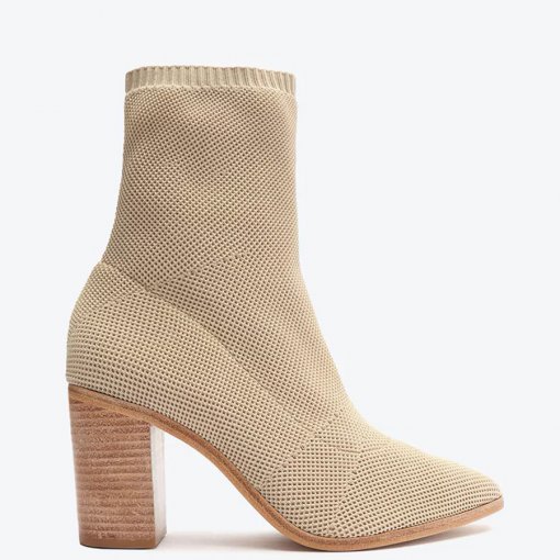 Bota Dae Salto Bloco Médio Knit Schutz S201320097 - Egg Shell