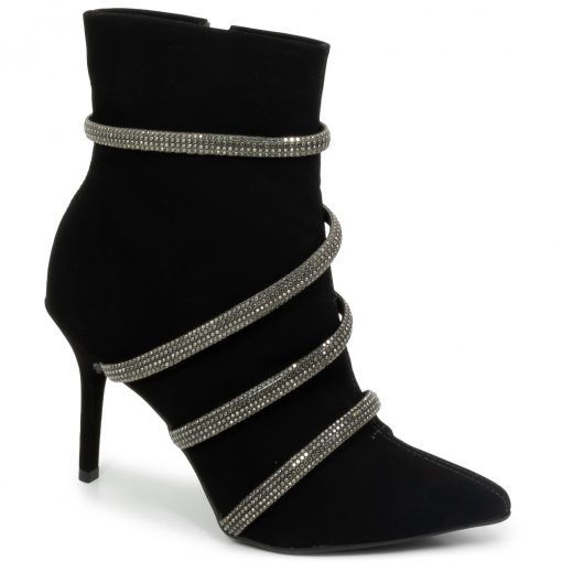 Bota Salto Fino Bico Fino Tiras Brilho Via Uno 154042