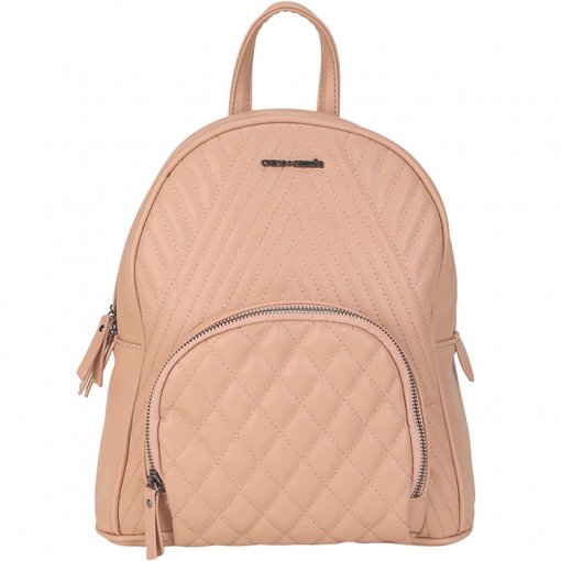 Mochila Feminina Bege Couro Sintético Lisa - Elisak - Calçados e Acessórios