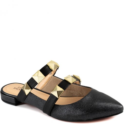 Mule Bico Fino Com Glitter E Spikes Sapato Show 1671244