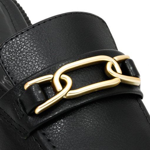 Mule Feminino Salto Bloco Baixo Corrente Via Uno 830045 Preto