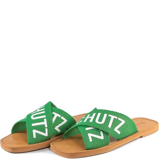 Rasteira Flat Slide Tiras Cruzadas Fita Schutz S208890004 - Verde | Sapato  Show