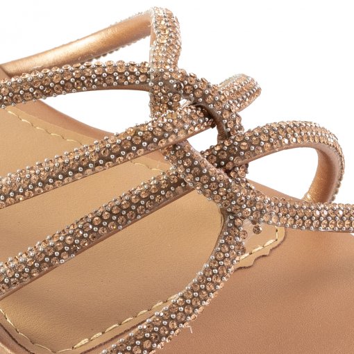 Rasteira Metalizada Glam Tiras Com Strass Sapato Show RR172