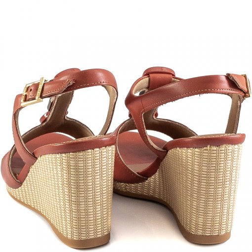 Sandália Anabela Com Palha E Enfeites 2021 Usaflex Ae1507 Urucum