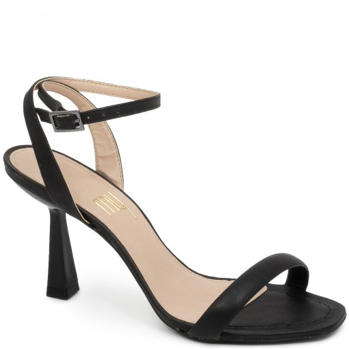 Sandália Em Couro Fivela Salto Geométrico My Shoes