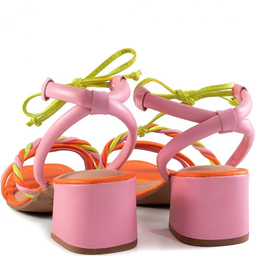 Sandália Multicolor Salto Bloco Dakota Z9742 - Rosa/Laranja