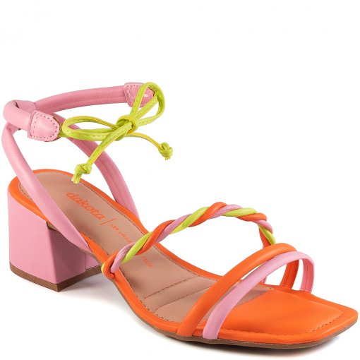 Sandália Multicolor Salto Bloco Dakota Z9742 - Rosa/Laranja