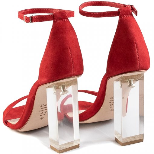 Sandália Nobuck Salto Acrílico Bico Quadrado Schutz S209140001 - Nobuck  Vermelho | Sapato Show