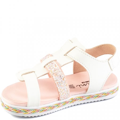 Sandália Rasteira De Tiras Infantil 2021 Mini Sua Cia 00086 - Branco/Gliter  | Sapato Show