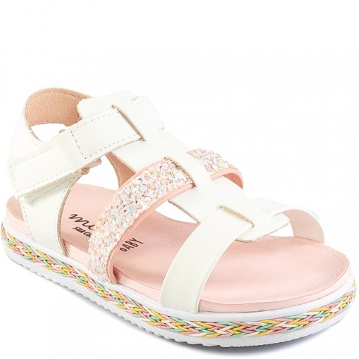 Sandália Rasteira De Tiras Infantil 2021 Mini Sua Cia 00086 - Branco/Gliter  | Sapato Show